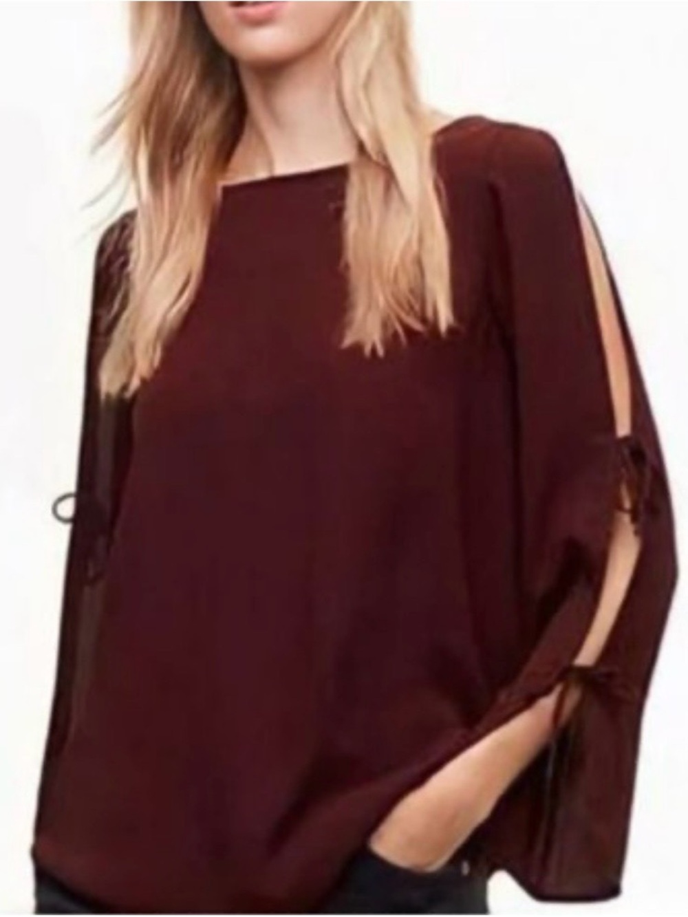 Aritzia Wilfred Burgundy Pozzi Split-Sleeve Tie Blouse